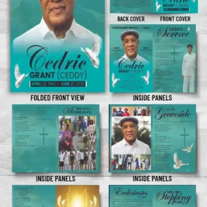 12 Page Funeral Program Booklet with obituary, Order of Service, family photos, scriptures and memorial tribute pages