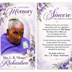 Memorial Prayer Card with personalized portrait and Psalm 23 scripture on the back