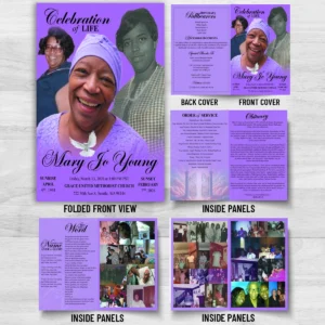 Celebration of Life Booklet with obituary, Order of Service, acknowledgements and family photo memory pages