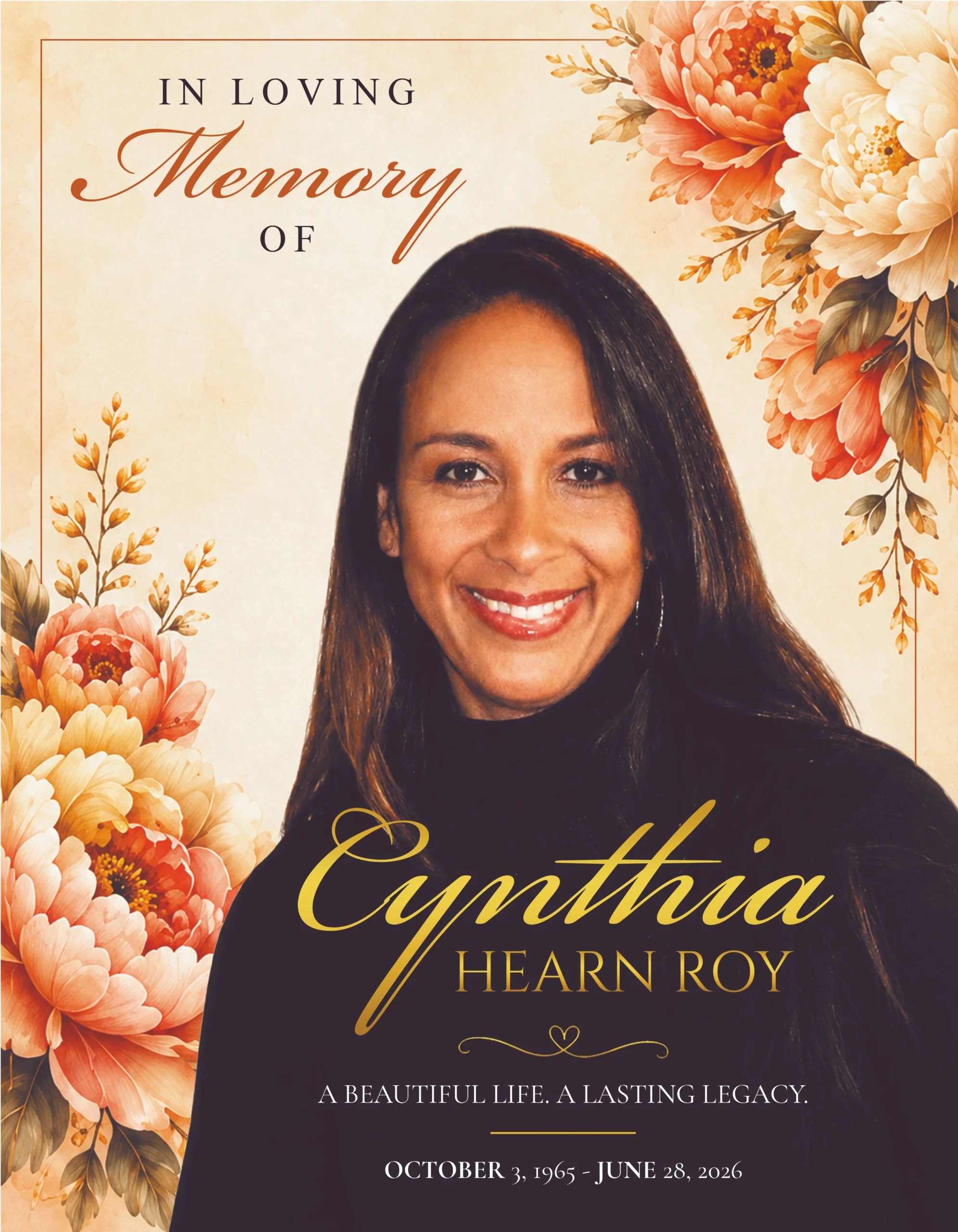 Memorial Welcome Sign with floral design, memorial portrait, tribute wording and remembrance dates