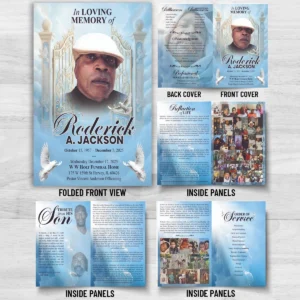 Custom Funeral Program with obituary, Order of Service, family tributes, photo memories and print-ready 8 Page Funeral Program design