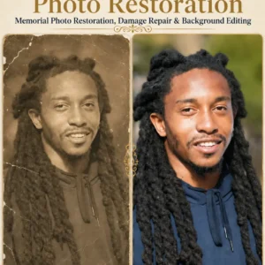 Memorial Photo Restoration before and after showing old damaged photo repair and color restoration