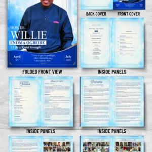 Funeral Memorial Booklet with biography, Order of Service, religious readings and family photo pages