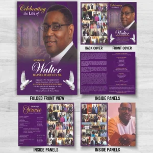 Memorial Program Booklet and 8 Page Funeral Program with obituary, Order of Service, acknowledgements and family photo pages