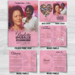 Obituary Booklet and 8 Page Funeral Program with obituary, Order of Service, burial information, acknowledgements and family photo pages