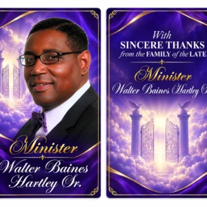 Funeral Thank You Card with memorial portrait and personalized family appreciation message