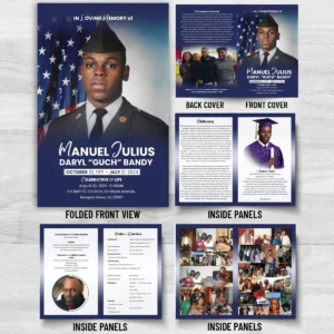 Army Funeral Program for Manuel Julius Bandy at Ivy Baptist Church in Newport News Virginia with 8 page memorial booklet