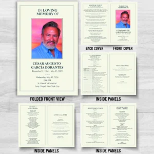 Catholic Funeral Program with 8 page Memorial Mass booklet, scripture readings, Responsorial Psalm, Gospel and Holy Communion