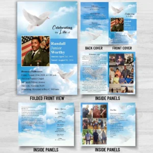 Custom 8 Page Funeral Program for Randall Junior Worthy at Anniston Funeral Chapel in Anniston Alabama with obituary and family photos