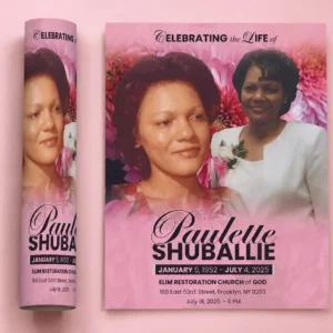 Floral Celebration of Life Flyer for Paulette Shuballie at Elim Restoration Church of God in Brooklyn New York