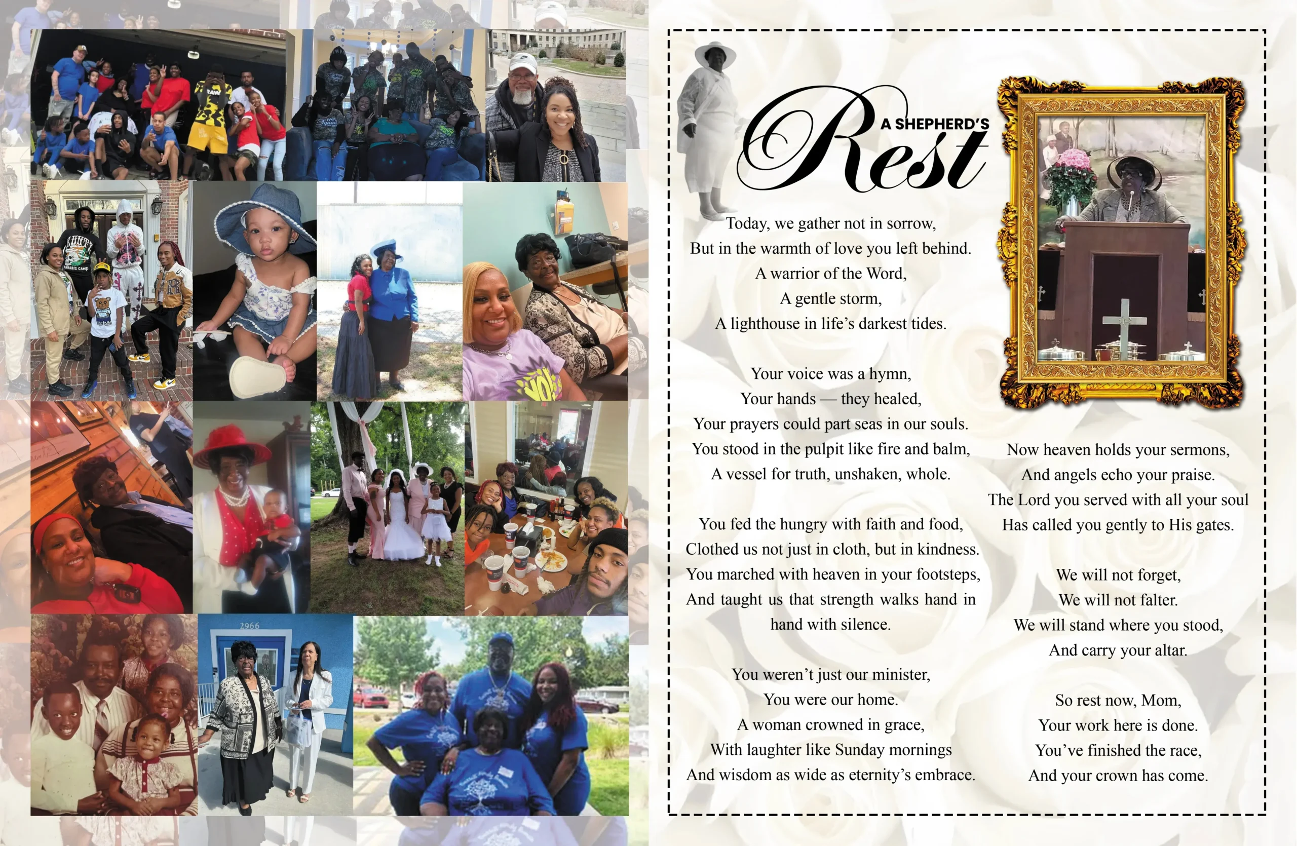 Funeral memorial Service with portrait, celebration of life wording, service details and remembrance dates