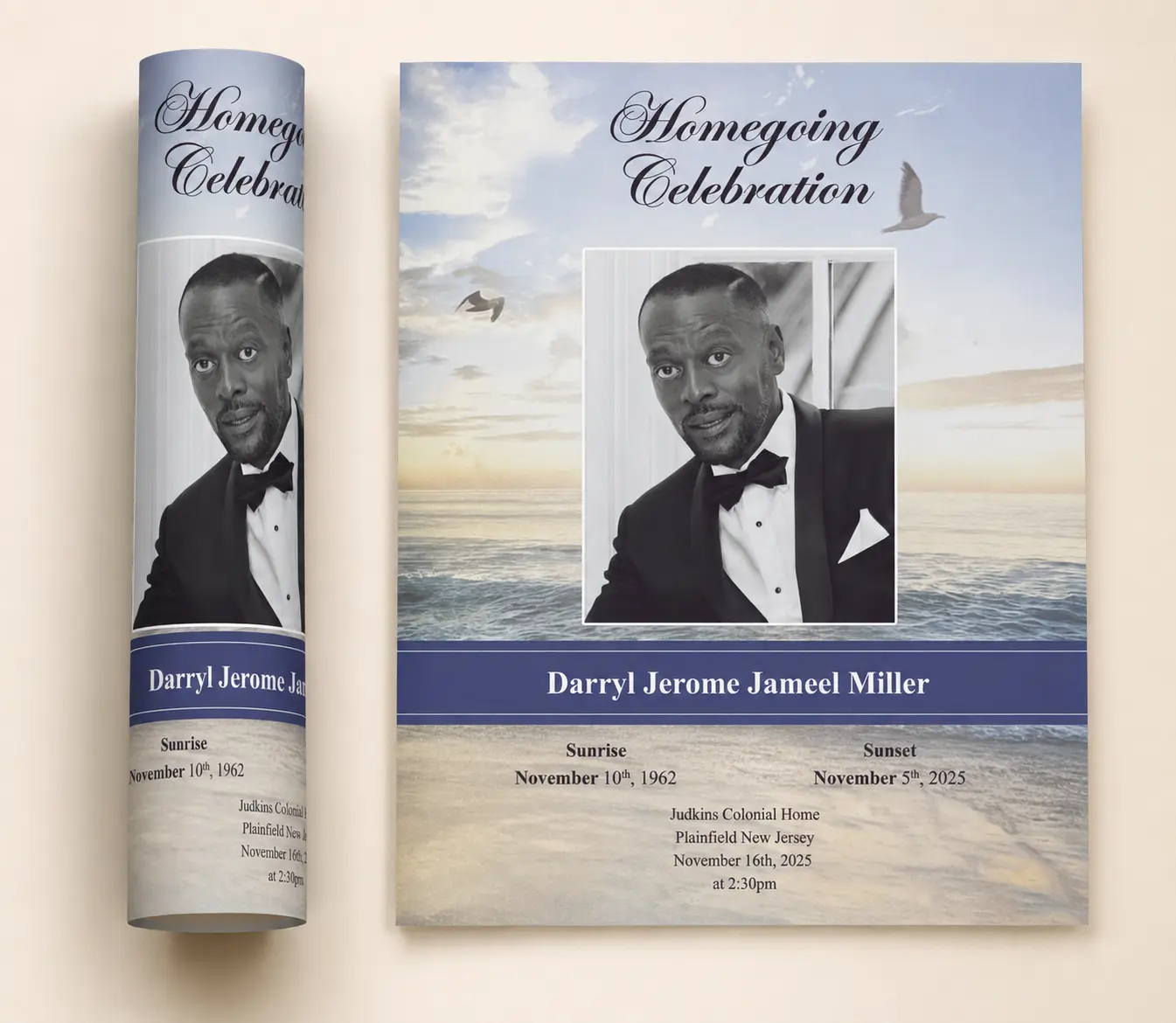 Homegoing Celebration Flyers for Darryl Jerome Jameel Miller at Judkins Colonial Home in Plainfield New Jersey