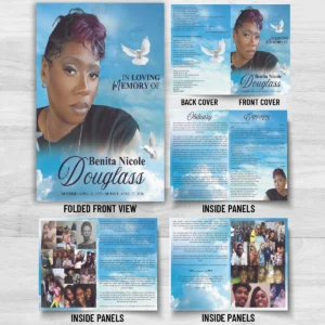 Memorial Funeral Programs with 8 page tribute booklet, obituary, family photos, poems and memorial photo collages