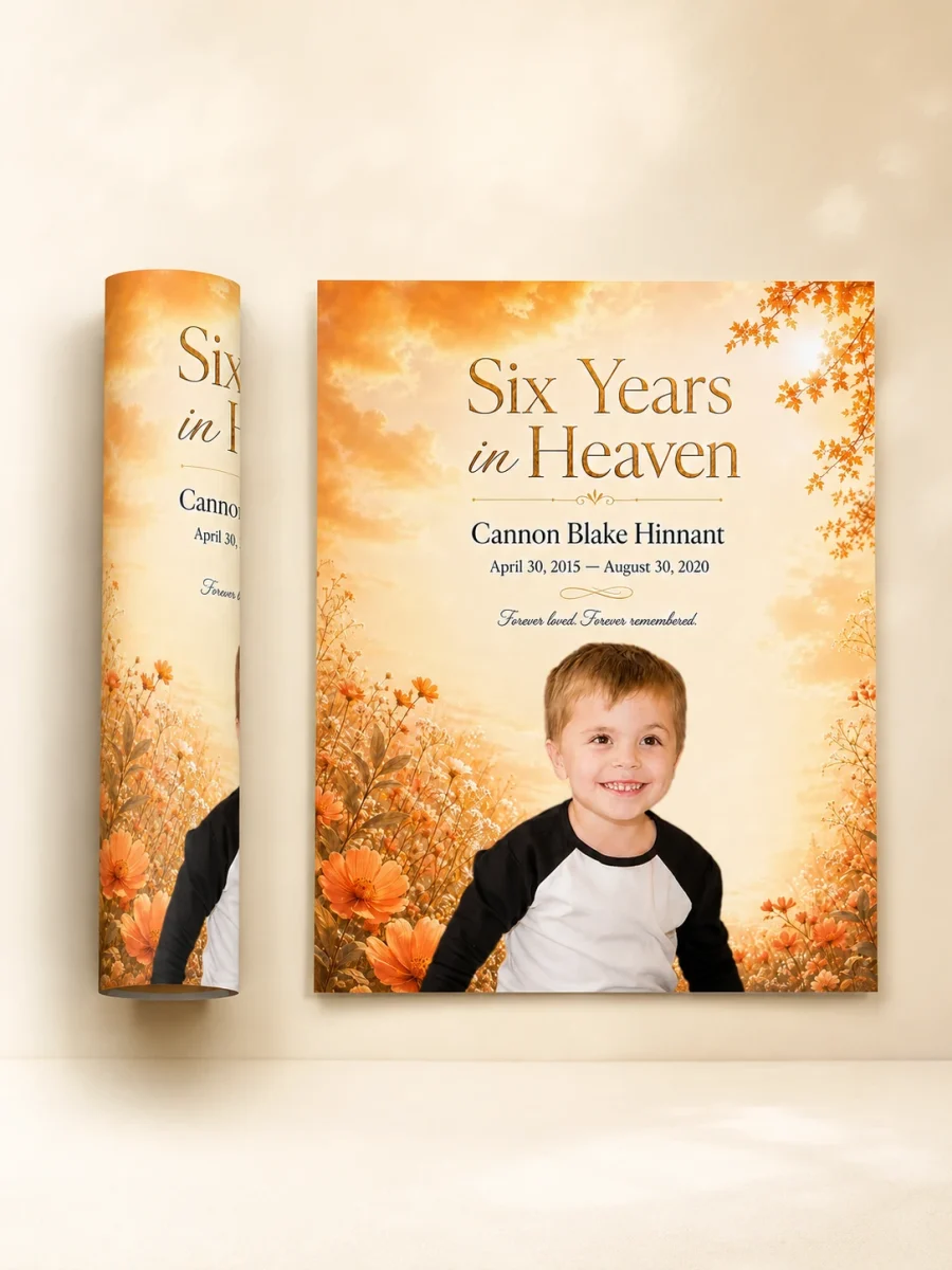 Custom funeral announcement flyer with photo, life dates, and service information