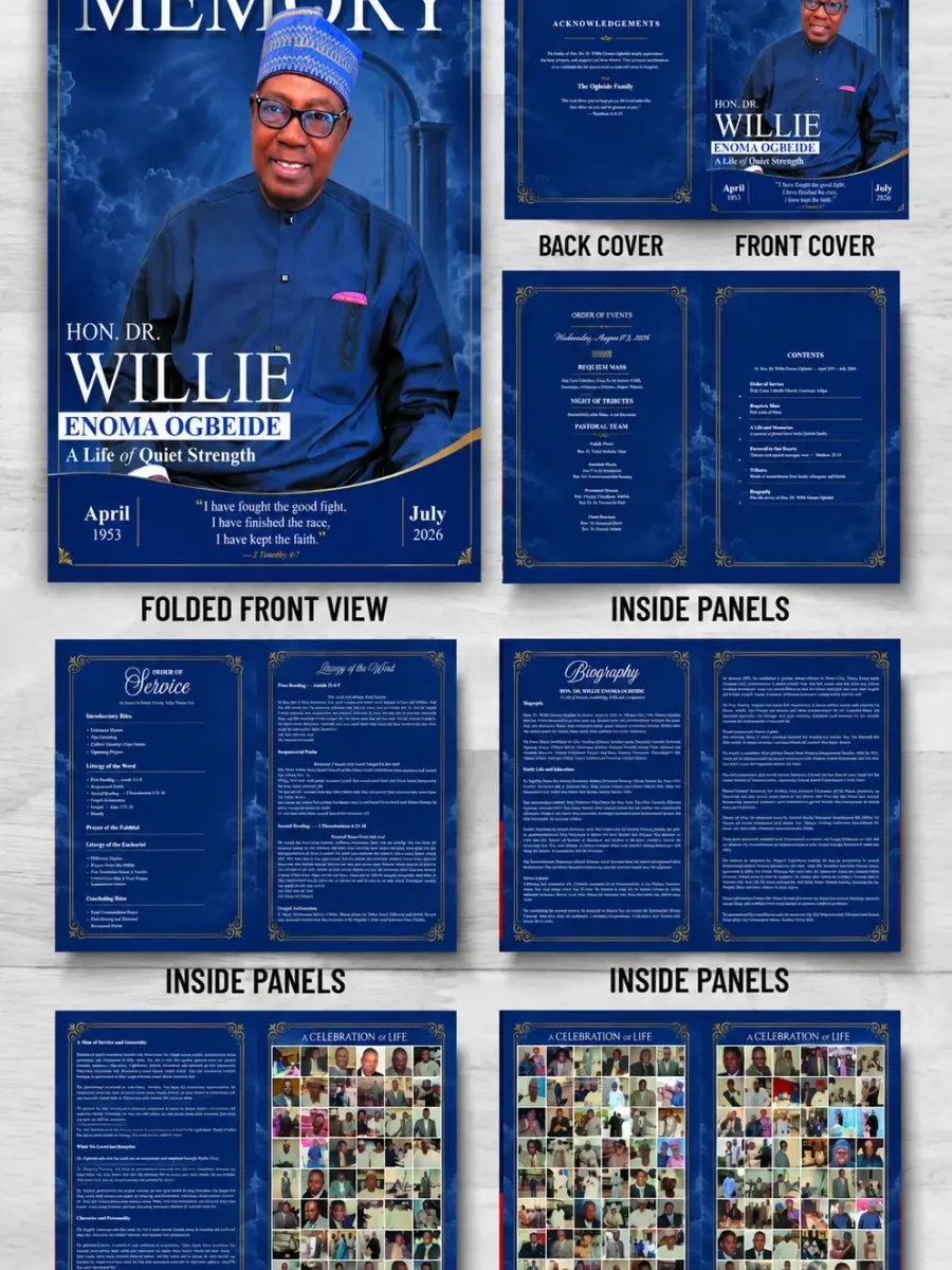 Funeral Mass Booklet with biography, Order of Service, scripture readings and Celebration of Life photo pages