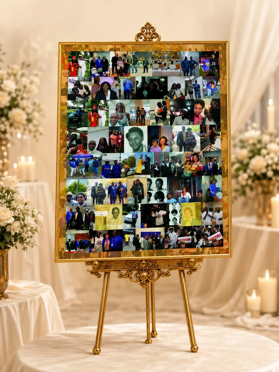 Custom memorial photo collage design featuring treasured family photographs