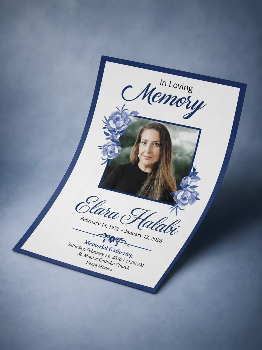 Personalized memorial service invitation design with photo and ceremony details