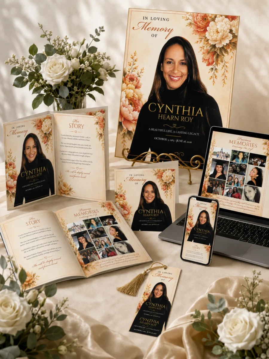 Professional funeral home graphic design services for funeral programs, obituary booklets, memorial stationery, posters, announcements, and digital tributes